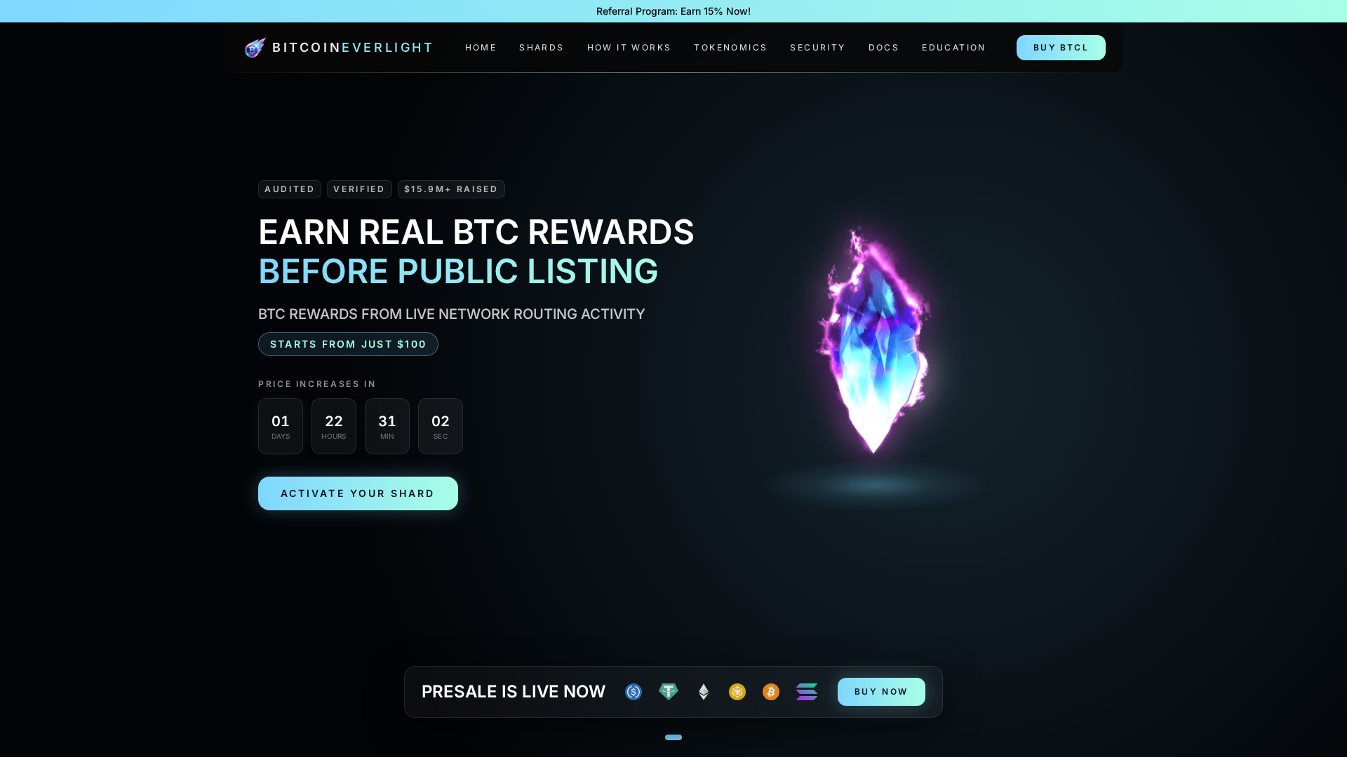 Screenshot of bitcoineverlight.com