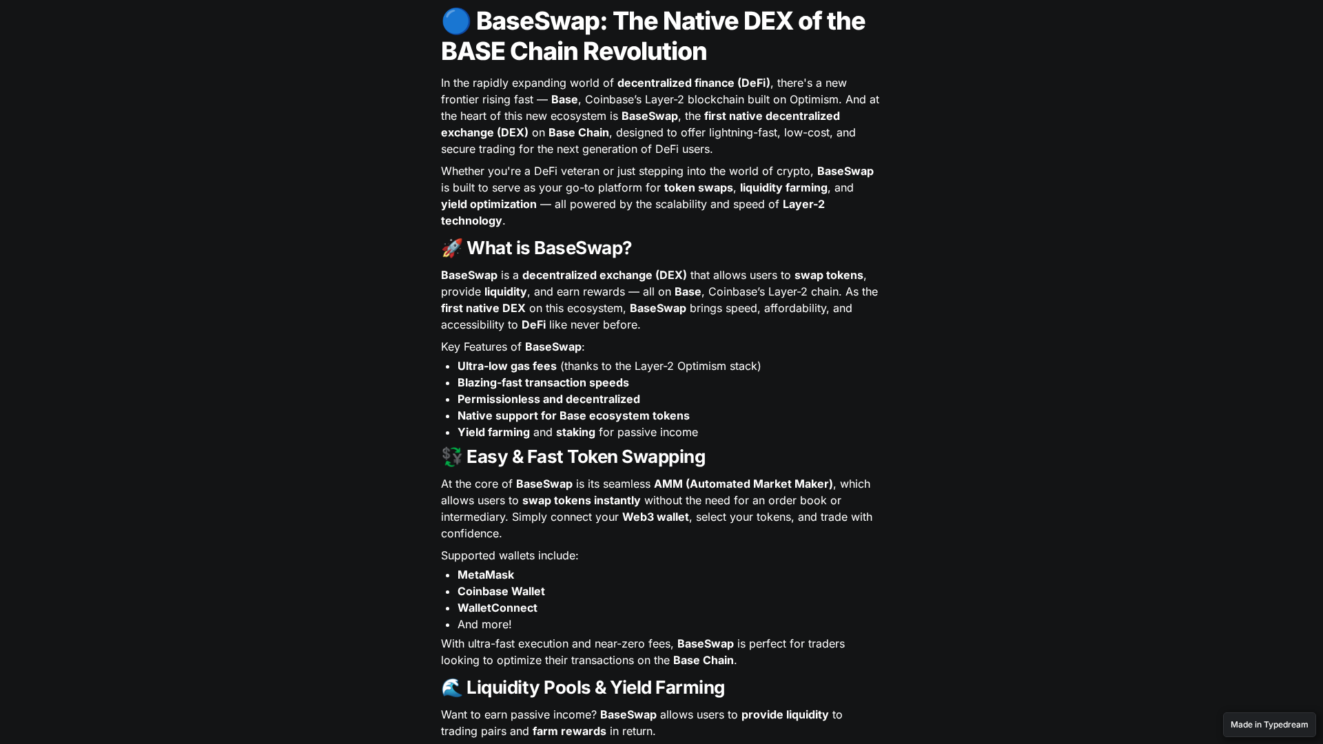 Screenshot of fi-baseswap-dex.typedream.app