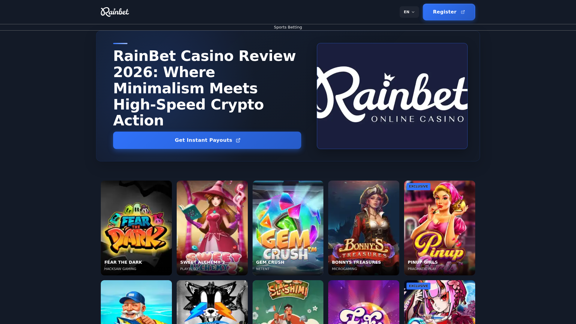 Screenshot of rainbetcasinobonus.com