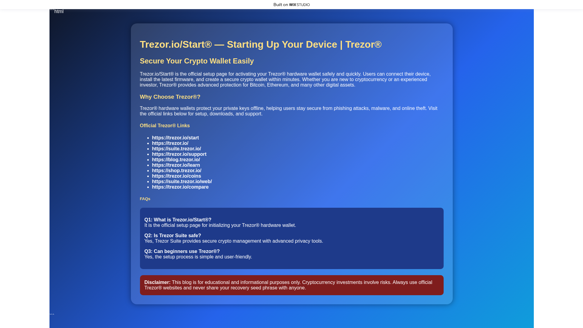Screenshot of iostarts-trexior.wixstudio.com