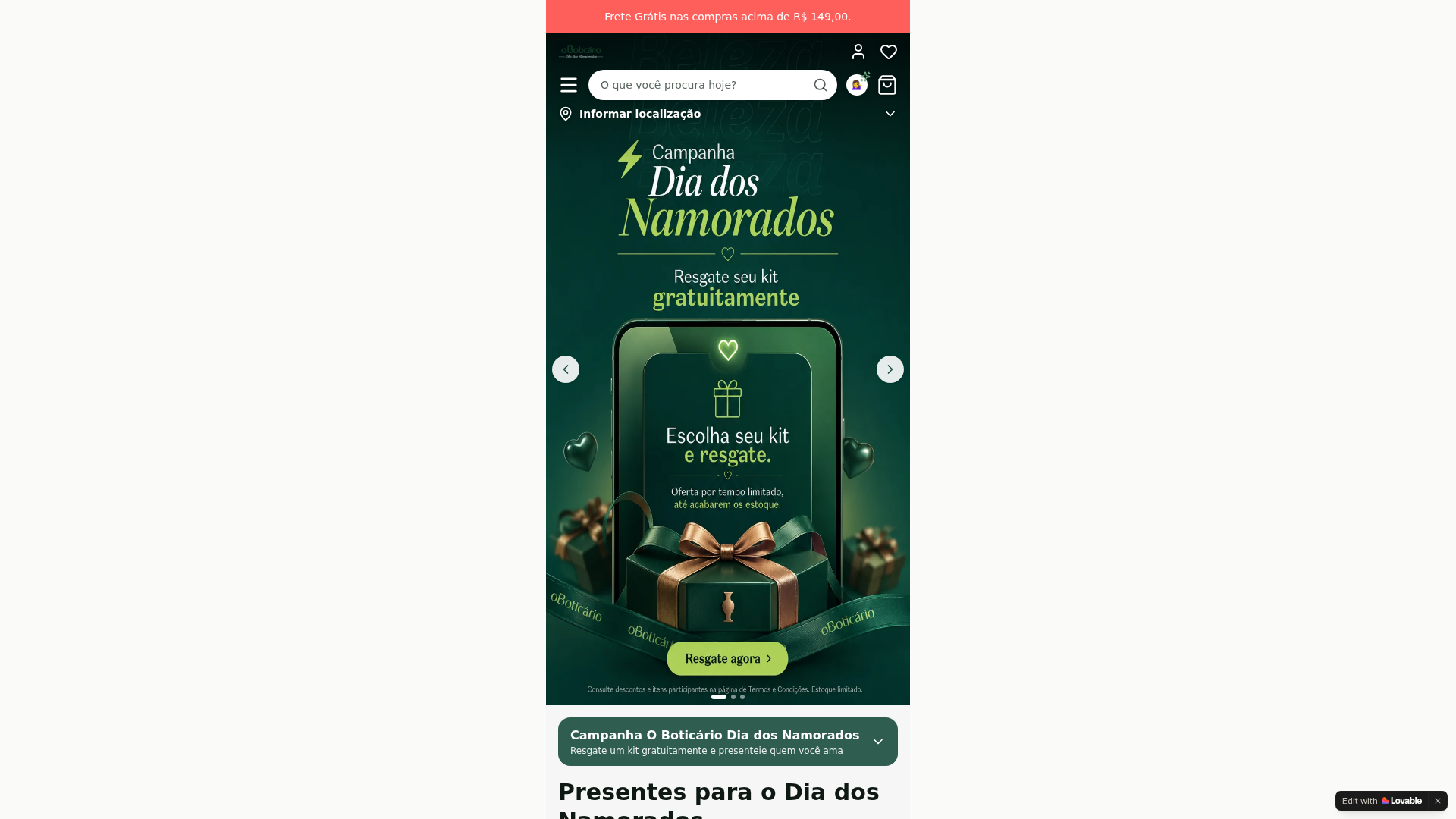 Screenshot of campanhakit-oboticario.lovable.app