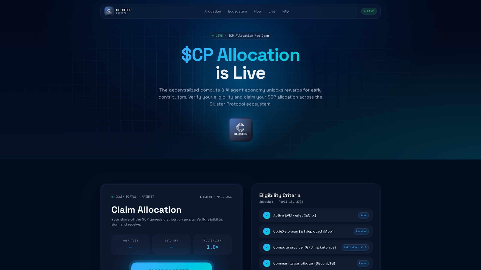 Screenshot of clusterprotocolai.com