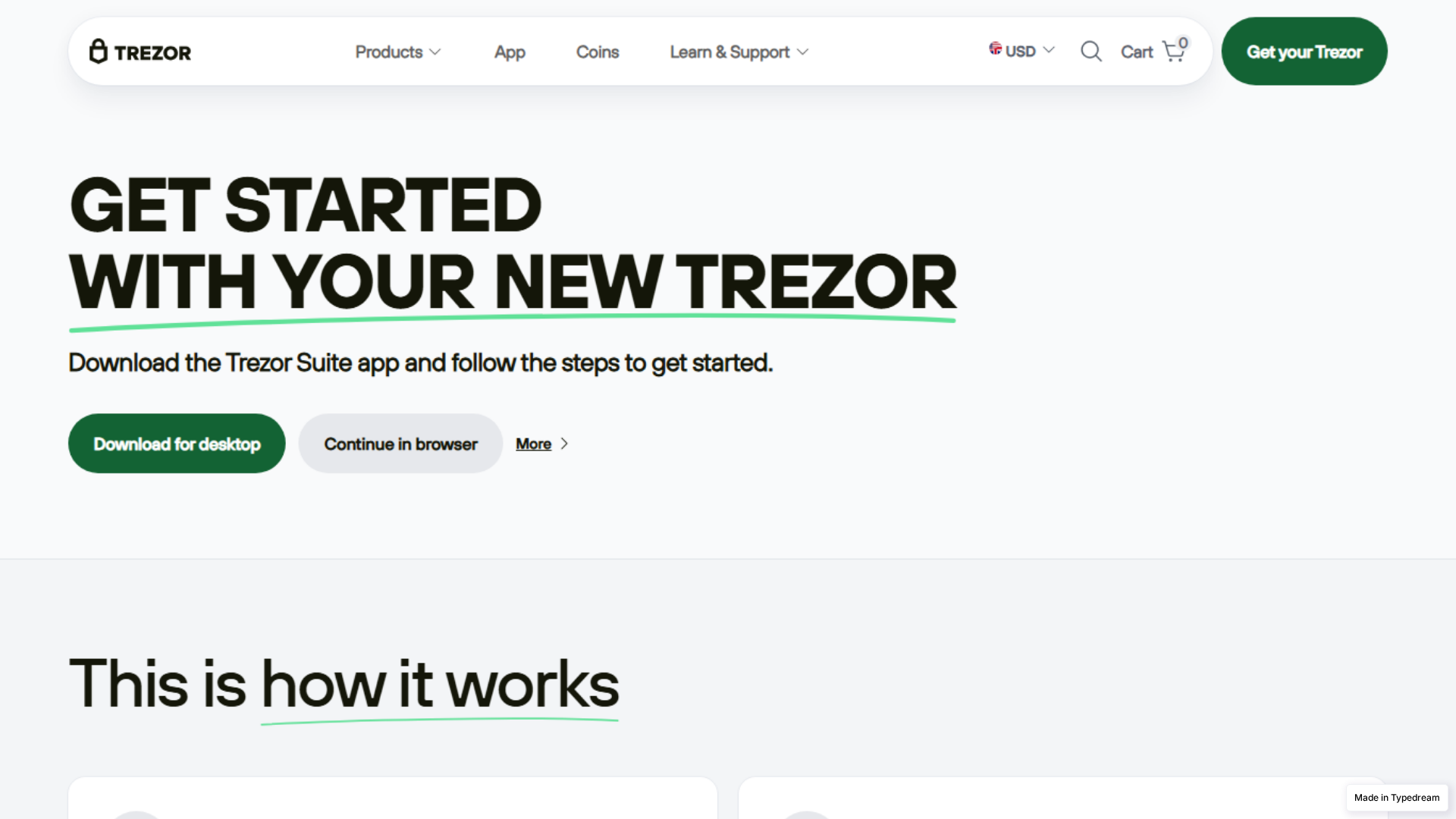 Screenshot of help-connect-trezor-login-faq.typedream.app