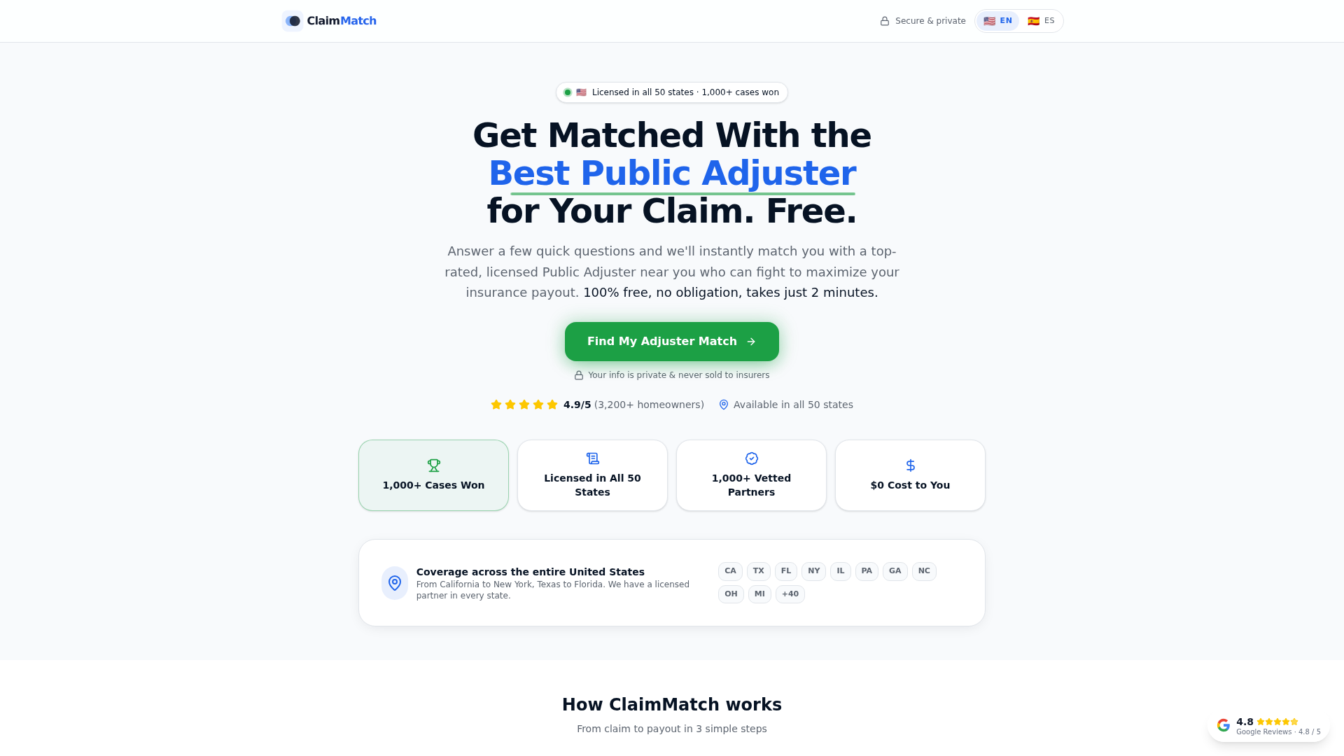 Screenshot of claim-matching.com