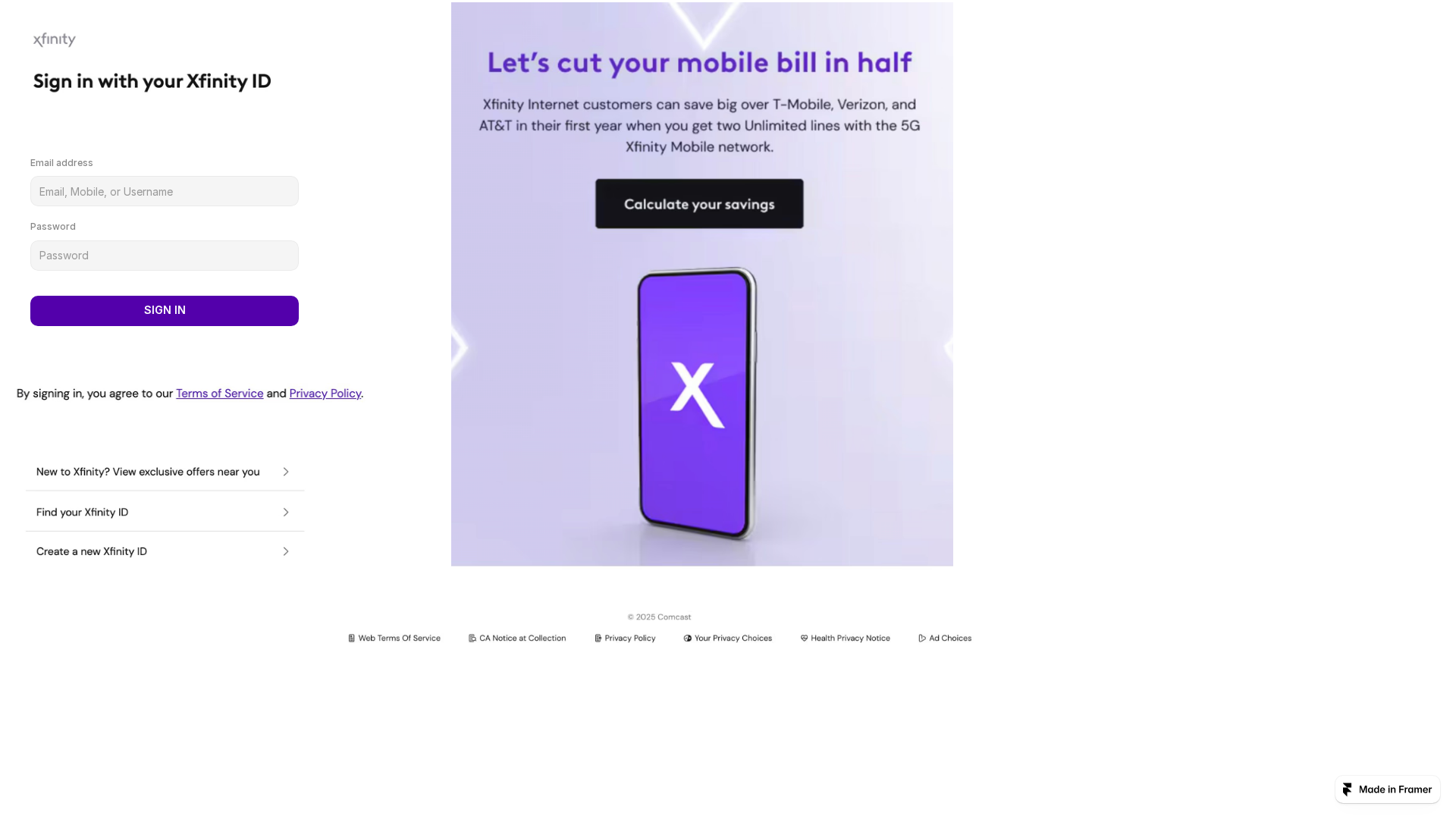 Screenshot of loginxfinityymails911.framer.website