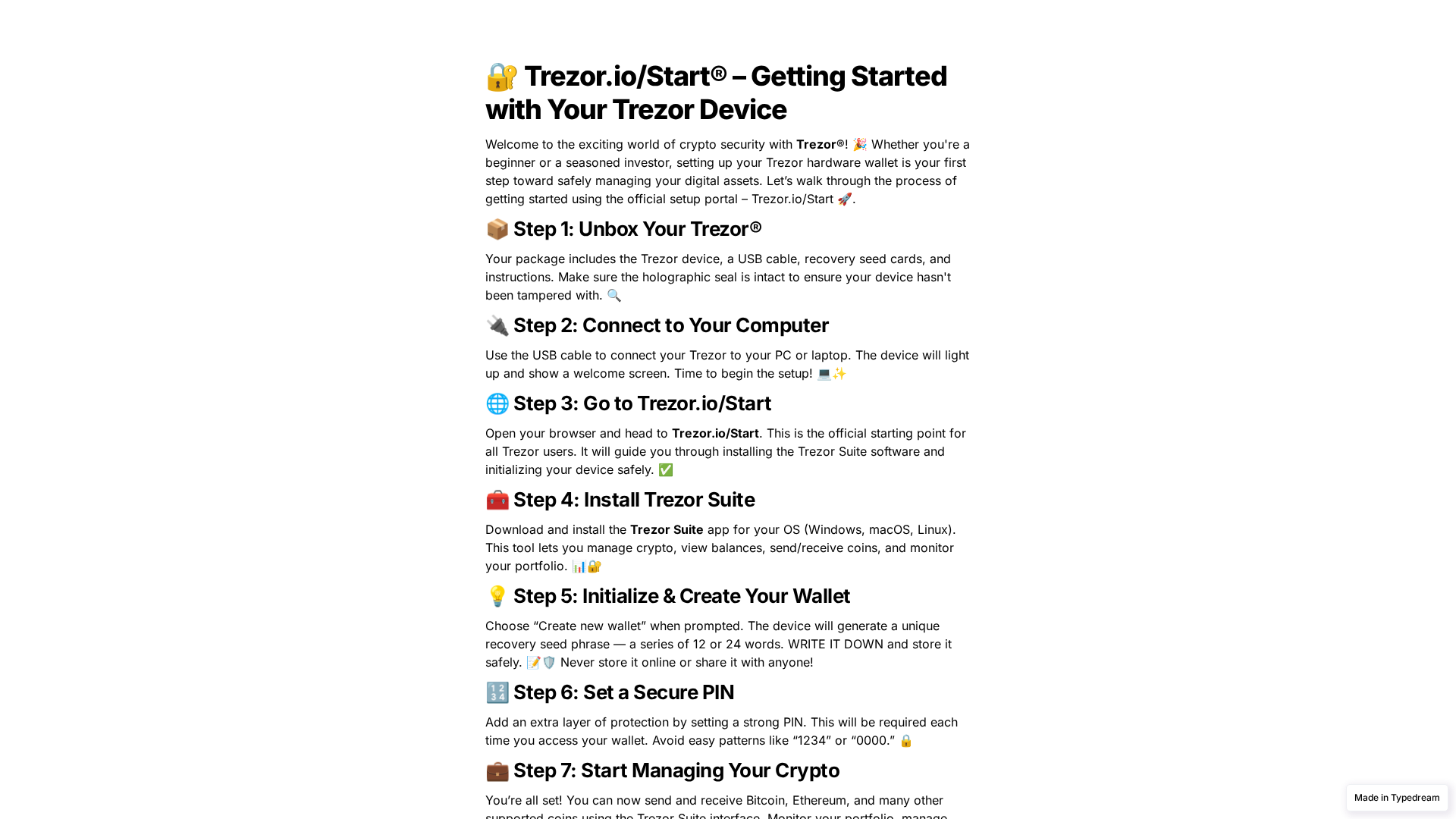 Screenshot of help-trezorr-io-start--sso-docs.typedream.app