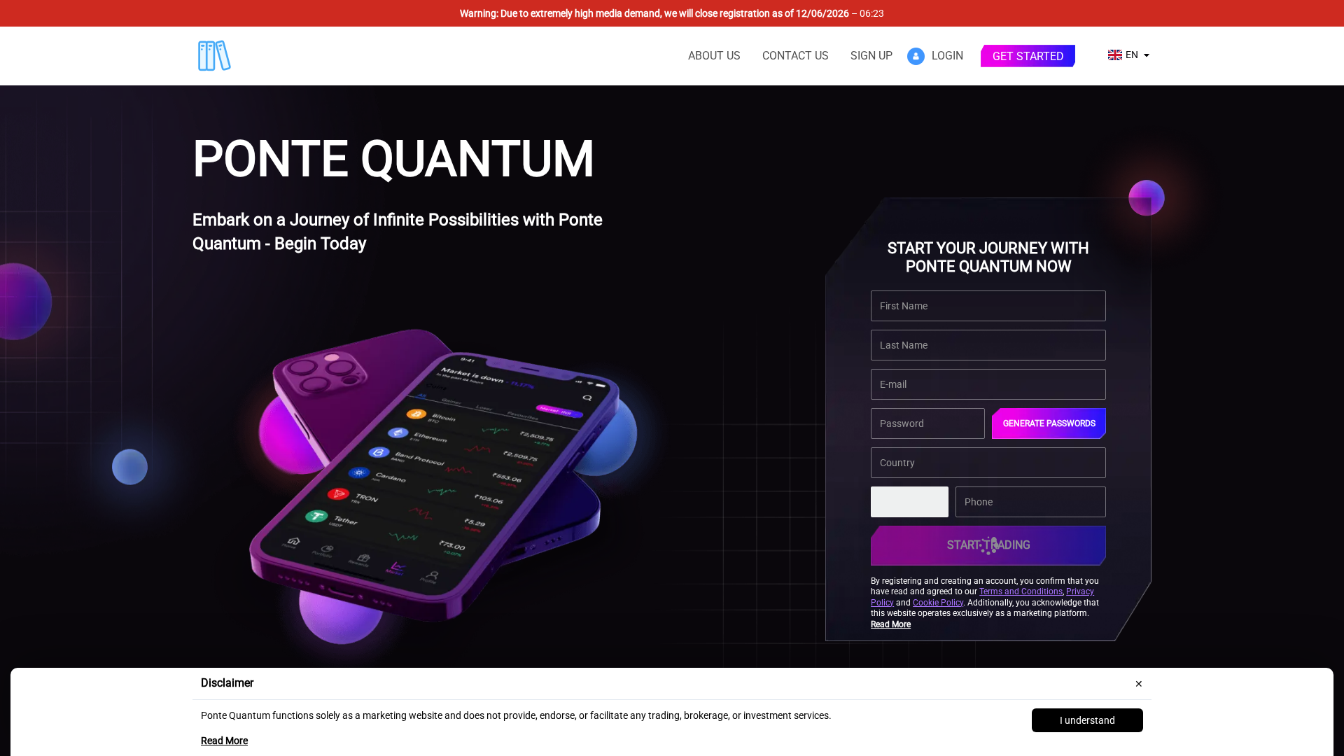Screenshot of ponte-quantumpros-com.financecryptoworld.com