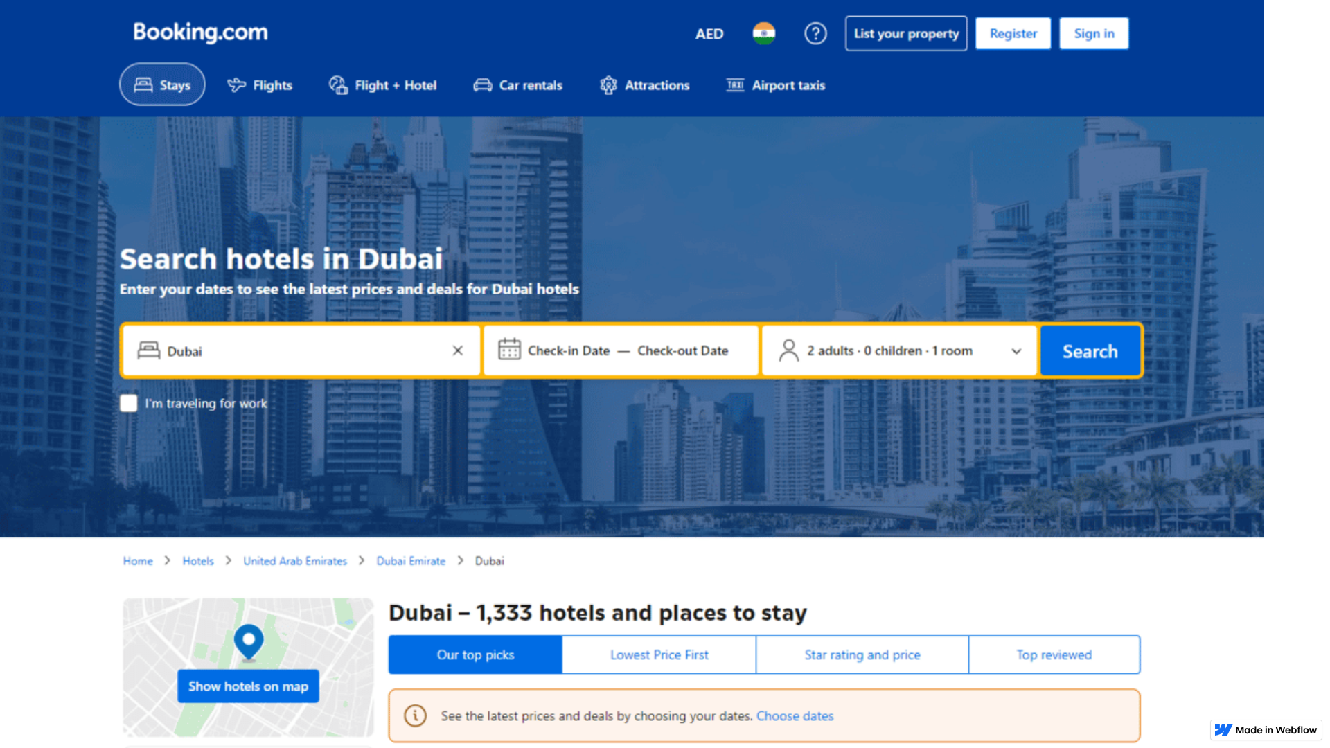 Screenshot of booking-com-dubai-shoppingg.webflow.io