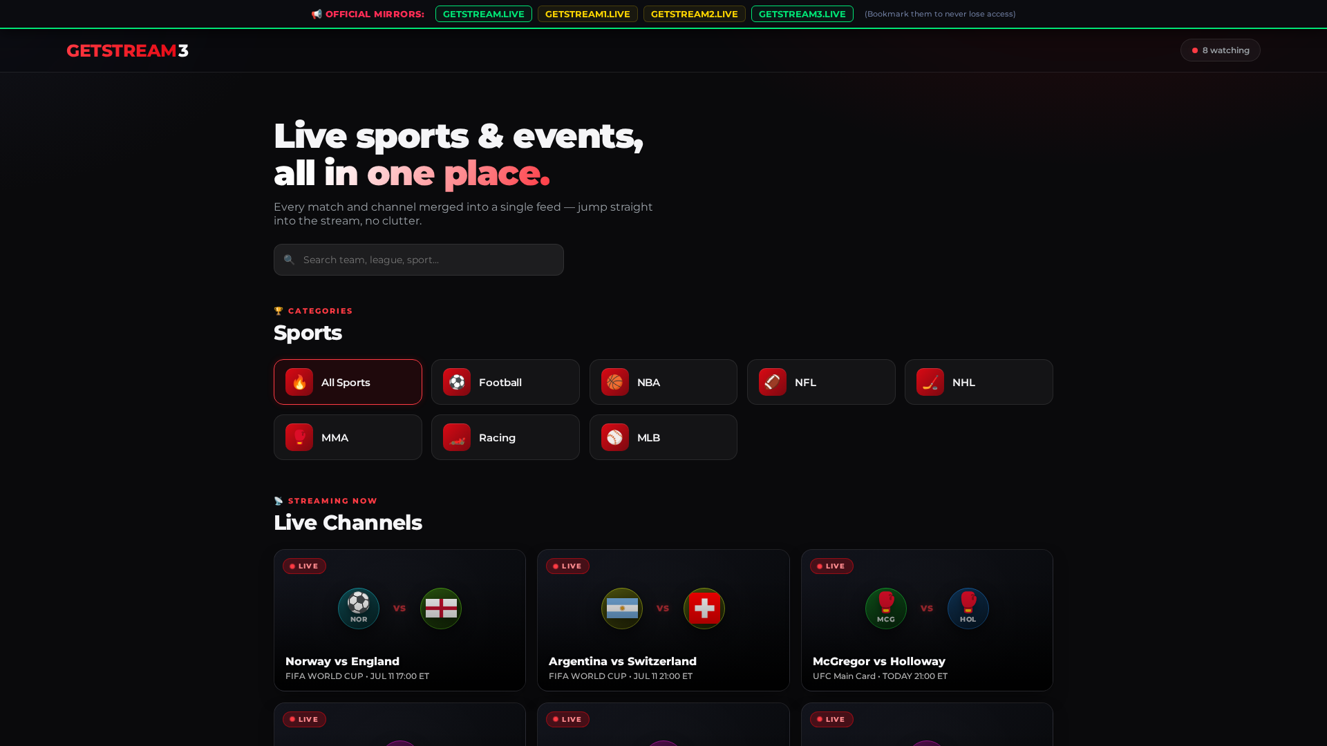 Screenshot of getstream3.live