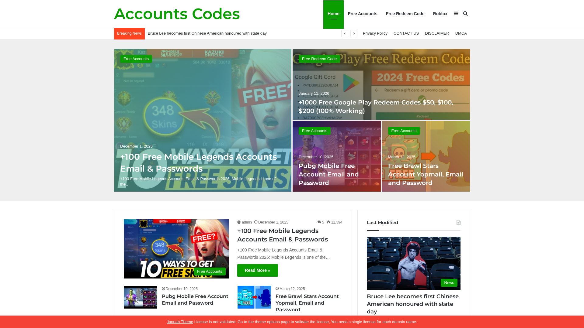 Screenshot of accountscodes.com