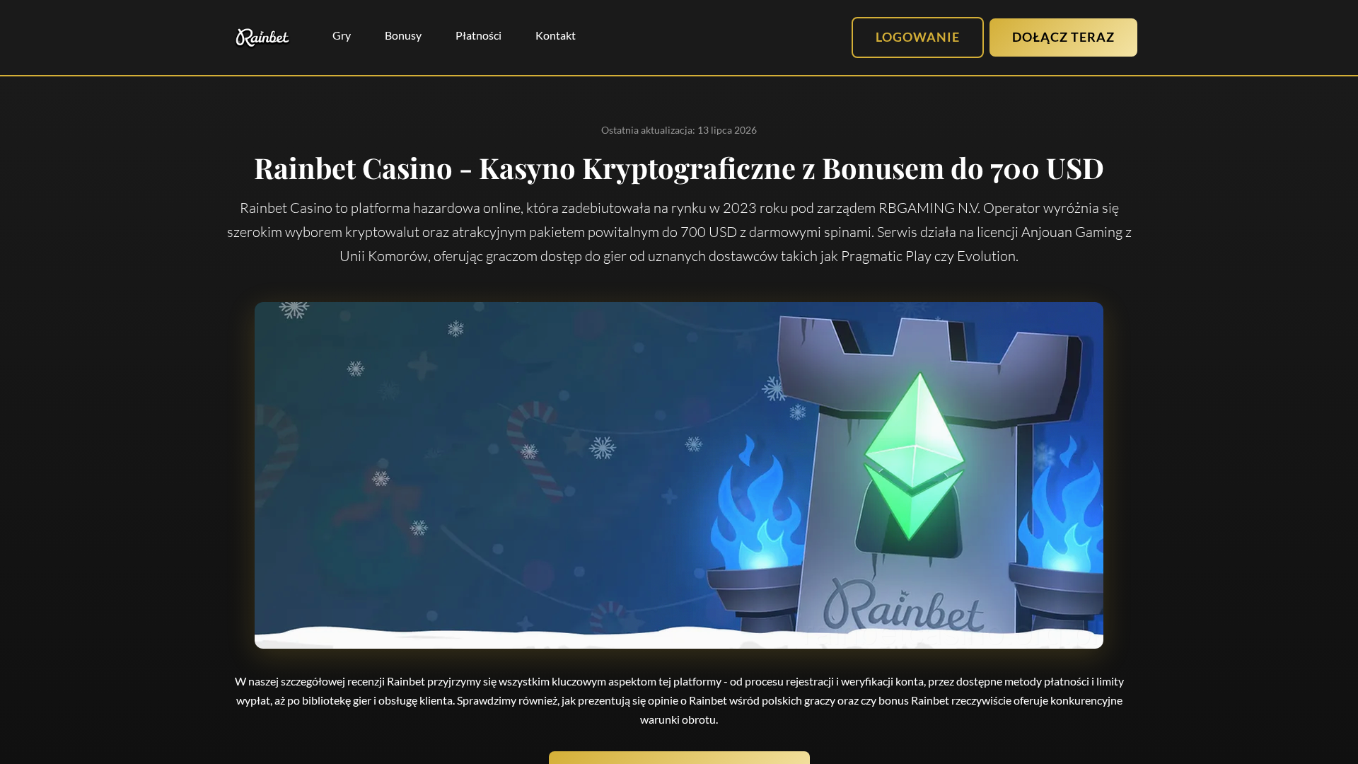 Screenshot of rainbetcasino.org.pl