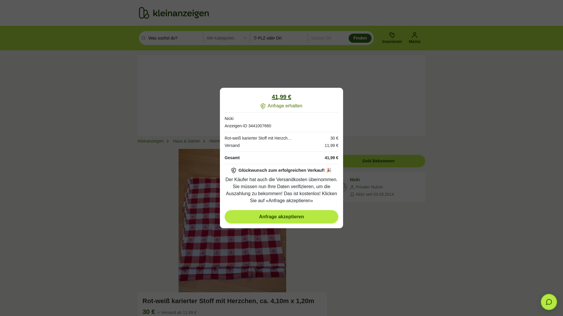 Screenshot of kleinanzeigen.de.41875182.my