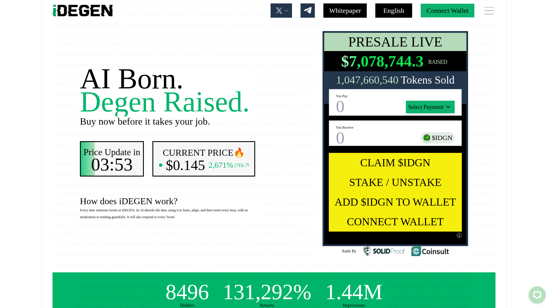 Screenshot of idegen-presale.pages.dev