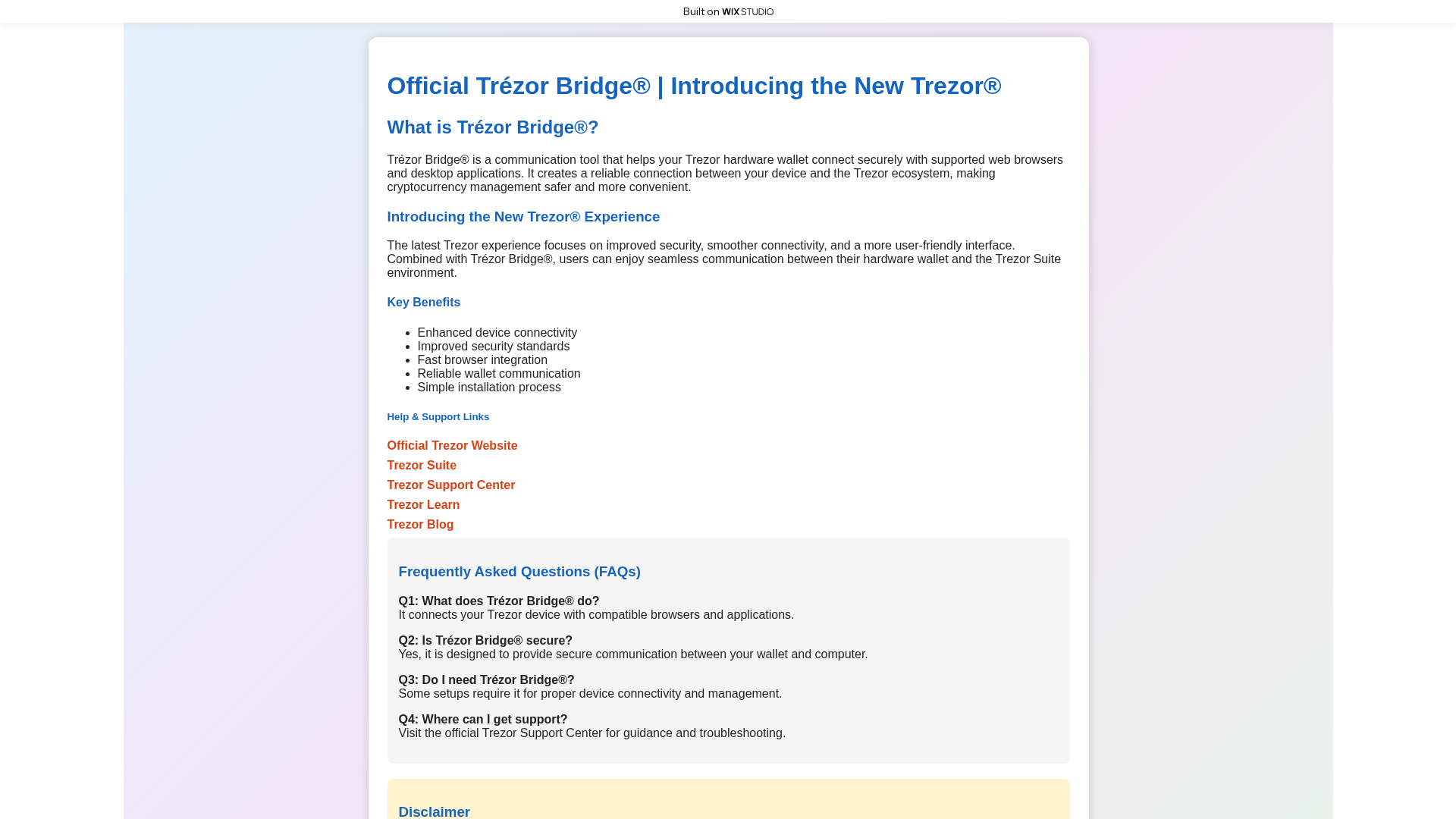 Screenshot of appbridge-trezz.wixstudio.com