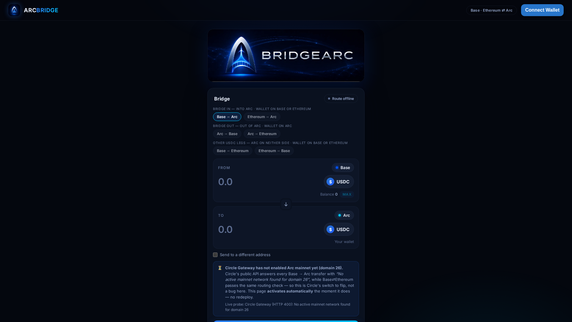 Screenshot of bridgearc.live